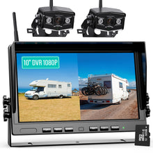 Load image into Gallery viewer, Nuoenx 10" Wireless Backup Camera System, HD 1080P Digital Back Up Camera Systems with 10 Inch Quad Split DVR Monitor for Truck, RV, Trailer (W102)