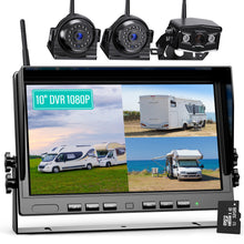Load image into Gallery viewer, Nuoenx 10" Wireless Backup Camera System for Truck, HD 1080P Digital Back Up Camera System with 10 Inch Quad Split Loop Recording Monitor, IP69K Waterproof Reversing Cameras for RV, Trailer (W103)