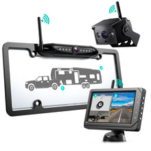 Load image into Gallery viewer, Nuoenx Wireless Backup Camera for RV, Split Screen 5 Inch HD Monitor W/ Wireless License Plate Backup Camera & Wireless Rear View Camera, IR Night Vision Waterproof Camera for RV, Trailer, 5th wheel (W2W5MBX)