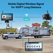 Load image into Gallery viewer, Nuoenx Wireless Backup Camera for RV, Split Screen 5 Inch HD Monitor W/ Wireless License Plate Backup Camera & Wireless Rear View Camera, IR Night Vision Waterproof Camera for RV, Trailer, 5th wheel (W2W5MBX)