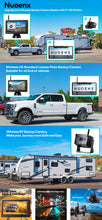 Load image into Gallery viewer, Nuoenx Wireless Backup Camera for RV, Split Screen 5 Inch HD Monitor W/ Wireless License Plate Backup Camera & Wireless Rear View Camera, IR Night Vision Waterproof Camera for RV, Trailer, 5th wheel (W2W5MBX)