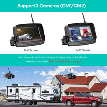 Load image into Gallery viewer, Nuoenx Wireless Backup Camera, 7 Inch Monitor Rear View Camera System for RV, Trailers, Trucks, 5th Wheels, Support 2 Cameras, IP69 Waterproof 18 LED IR Night Vision 152Β° View Camera, DIY Guide Lines (W71)
