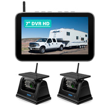 Load image into Gallery viewer, Nuoenx 7-inch Magnetic Solar Wireless Backup Camera System, Rechargeable Battery Reverse Camera with Loop Recording Monitor for RVs, Trucks, Trailers (CX702)
