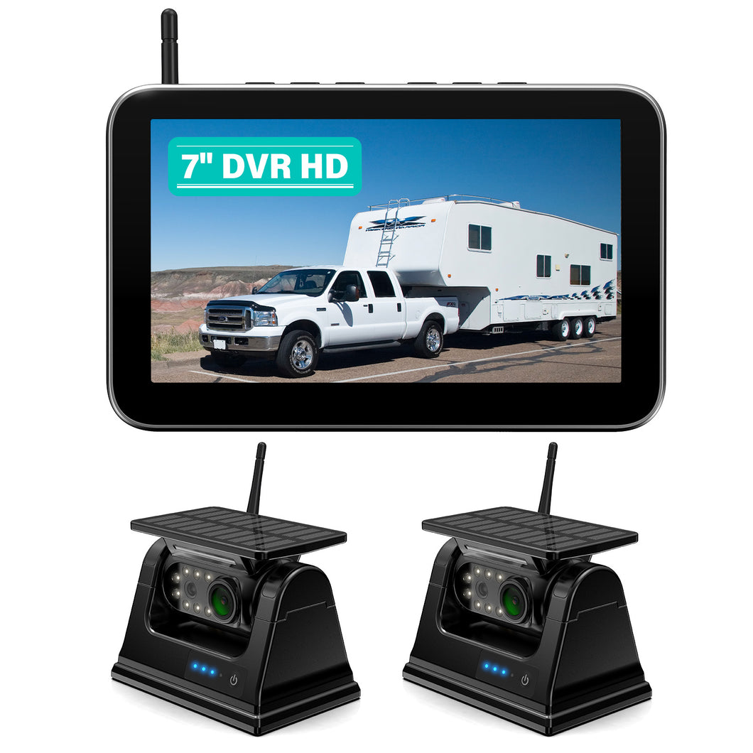Nuoenx 7-inch Magnetic Solar Wireless Backup Camera System, Rechargeable Battery Reverse Camera with Loop Recording Monitor for RVs, Trucks, Trailers (CX702)