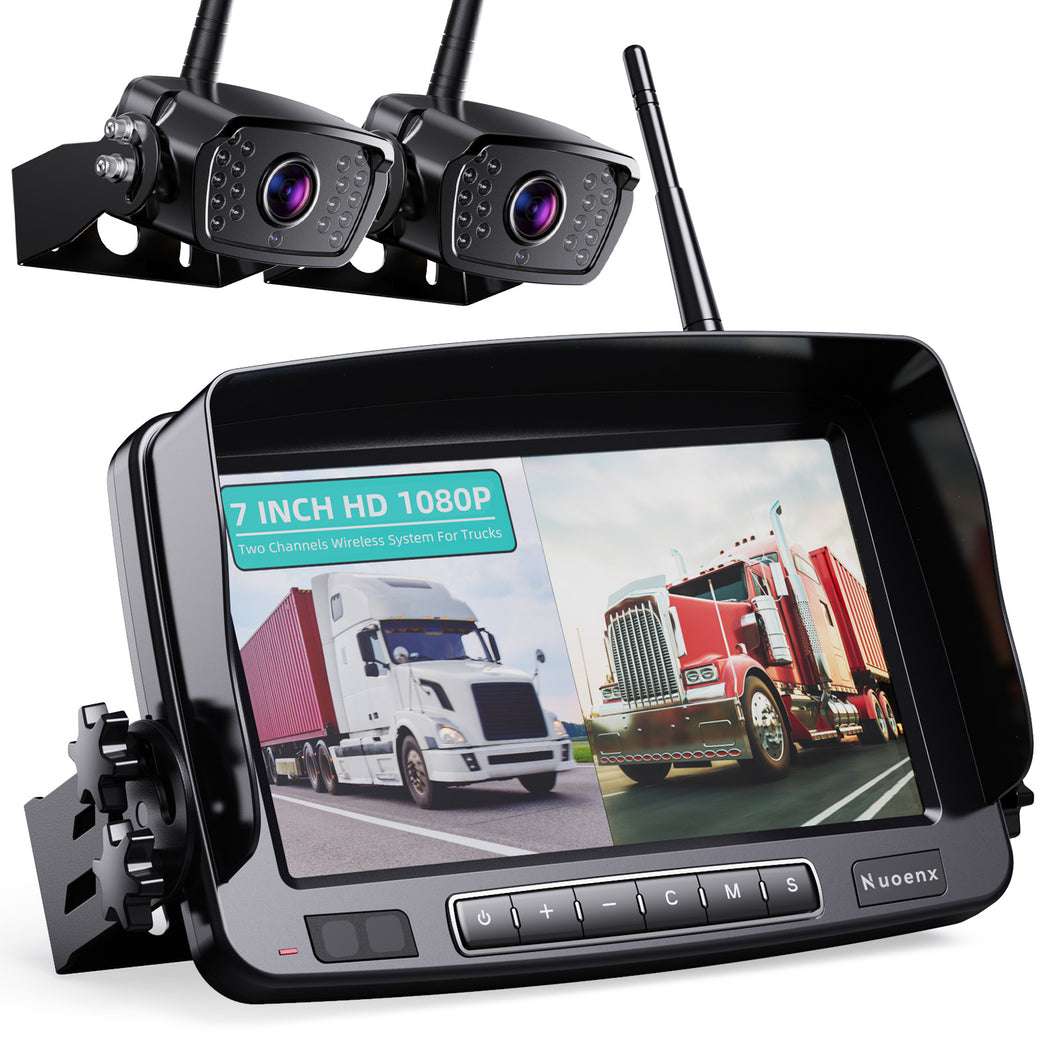 Nuoenx Wireless Backup Camera, HD 1080P 2 Digital Rear View Back Up Camera Systems 7 Inch Monitor for Truck, RV, Semi-Trailer, 2 Mounting Brackets, Easy Installation (W702)