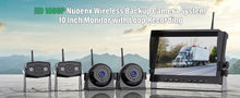 Load image into Gallery viewer, Nuoenx 10&quot; Wireless Backup Camera System, HD 1080P Digital Rear View Side View Cameras 10 Inch Quad Split Loop Recording Monitor for RV, Trailer, Truck, IP69K Waterproof IR Night Vision Cameras (W104)

