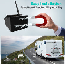 Load image into Gallery viewer, Nuoenx 7-inch Magnetic Solar Wireless Backup Camera System, Rechargeable Battery Reverse Camera with Loop Recording Monitor for RVs, Trucks, Trailers (CX702)
