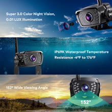 Load image into Gallery viewer, Nuoenx Wireless Backup Camera, 7 Inch Monitor Rear View Camera System for RV, Trailers, Trucks, 5th Wheels, Support 2 Cameras, IP69 Waterproof 18 LED IR Night Vision 152° View Camera, DIY Guide Lines (W71)
