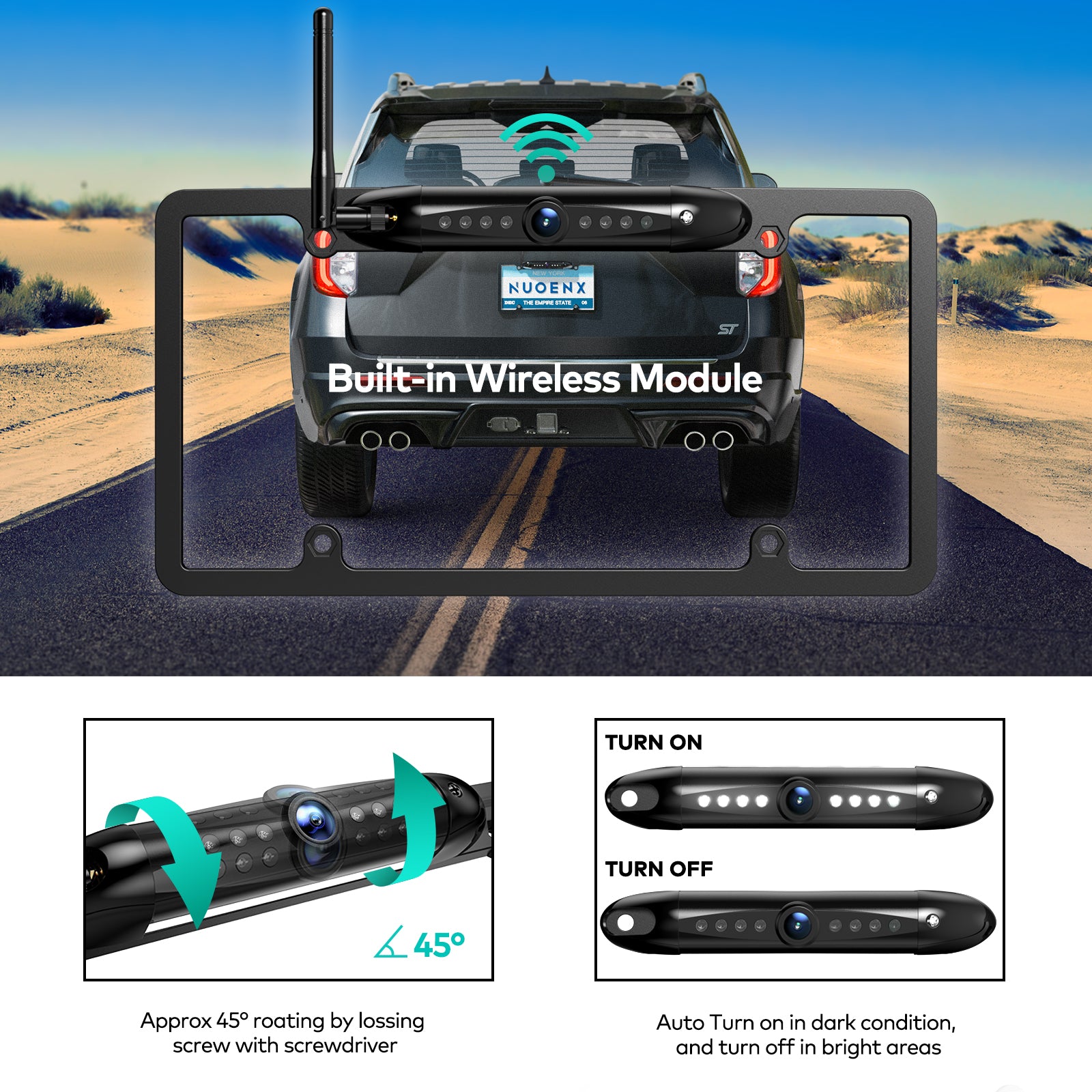  Nuoenx Solar Wireless Backup Camera for RV, 3Mins No