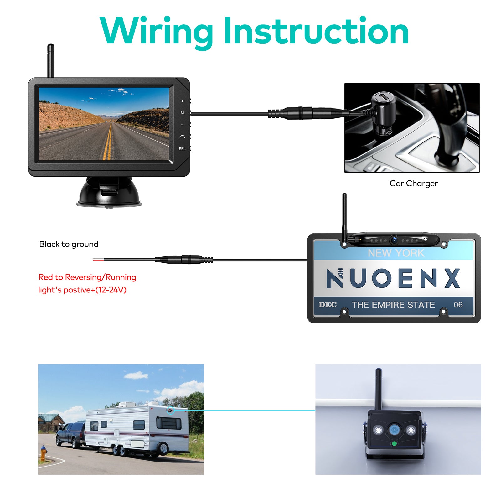  Nuoenx Solar Wireless Backup Camera for RV, 3Mins No